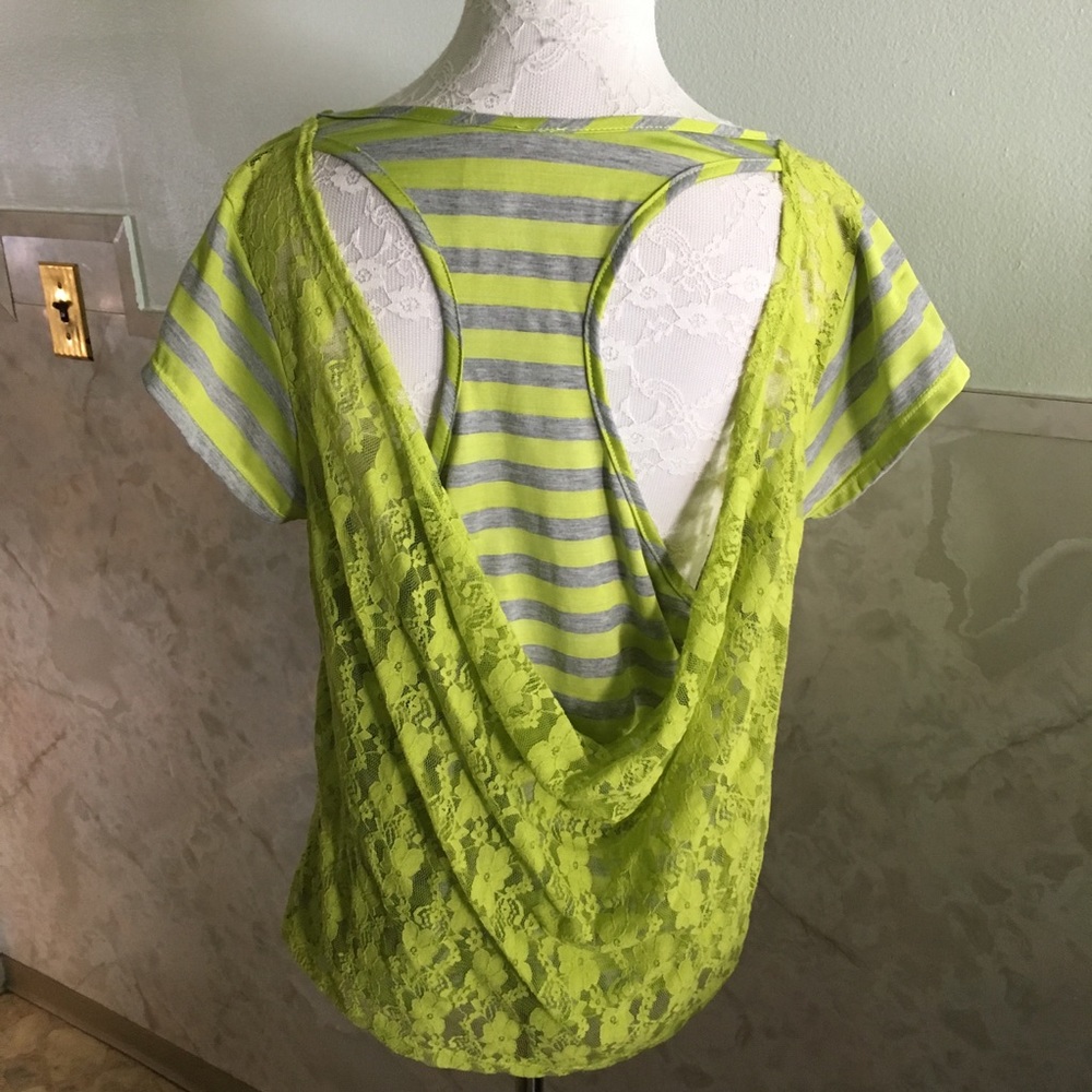 Lace Racer Back Striped Top M🎈 - Picture 3 of 5